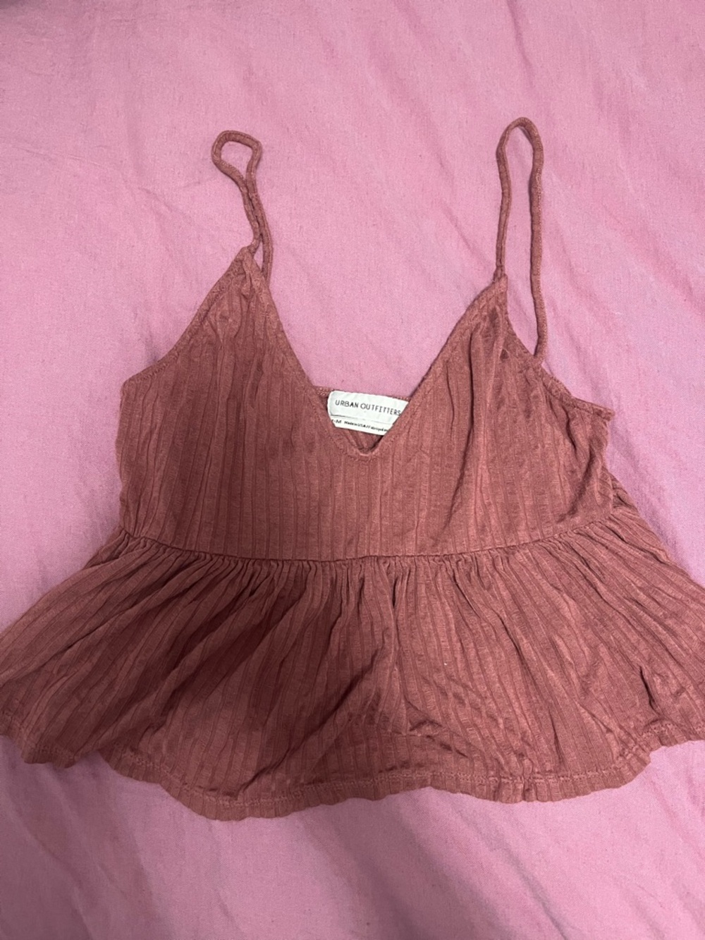 Urban Outfitters Dusty Rose Ribbed Peplum Cami